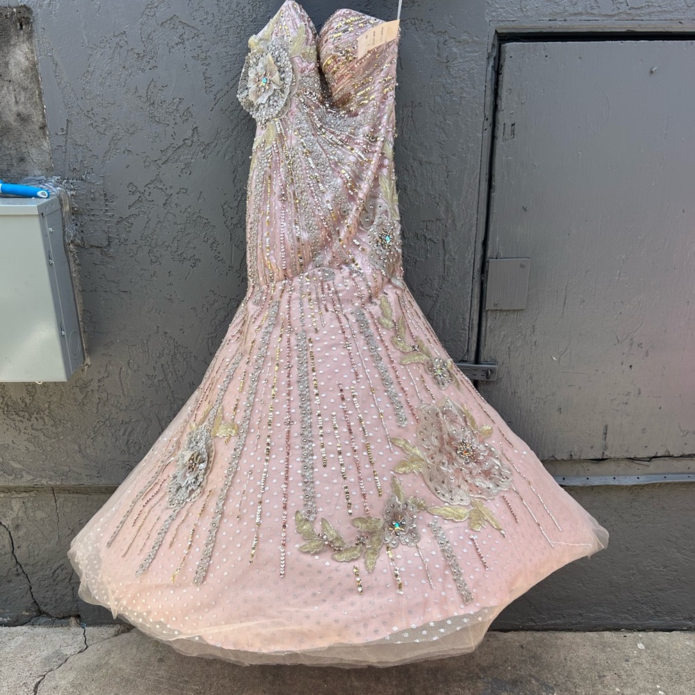 Elegant Pink Strapless Gown with Embellishments
